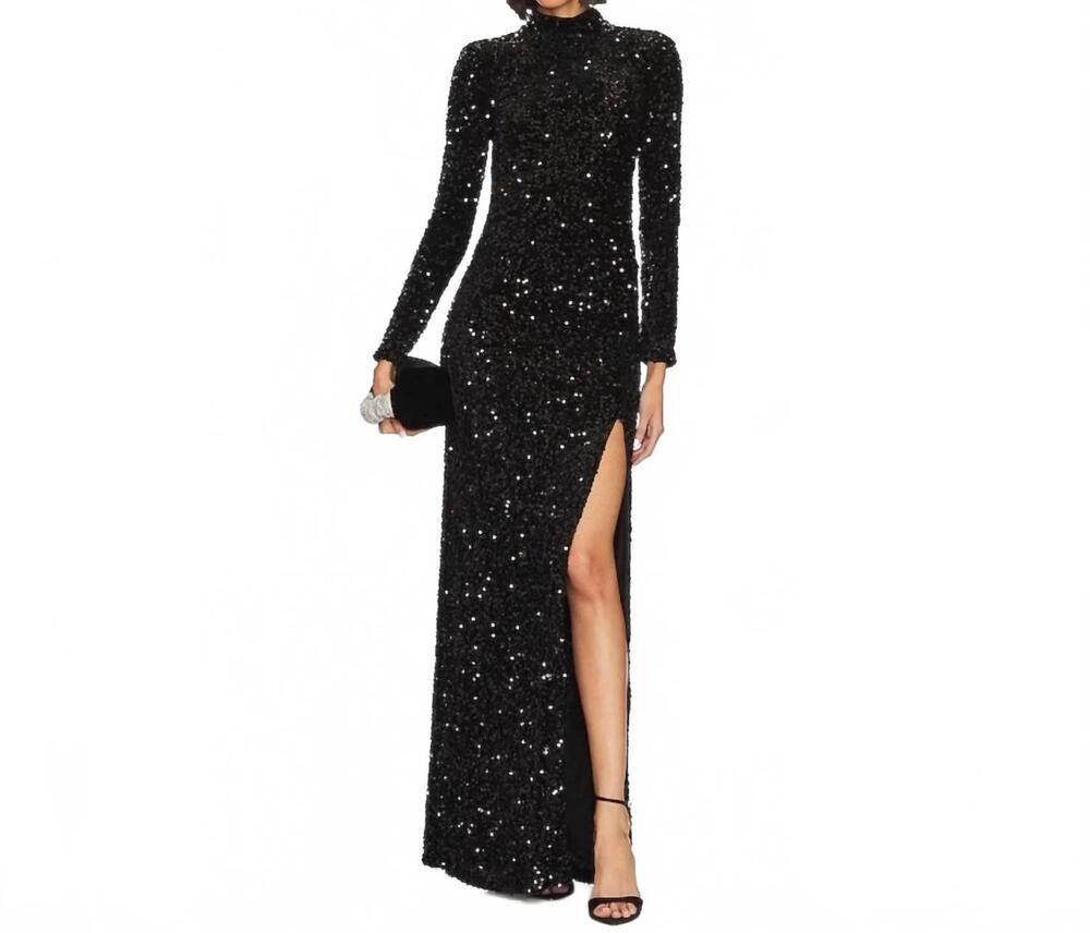 NEW LIKELY kerry sequin gown in black